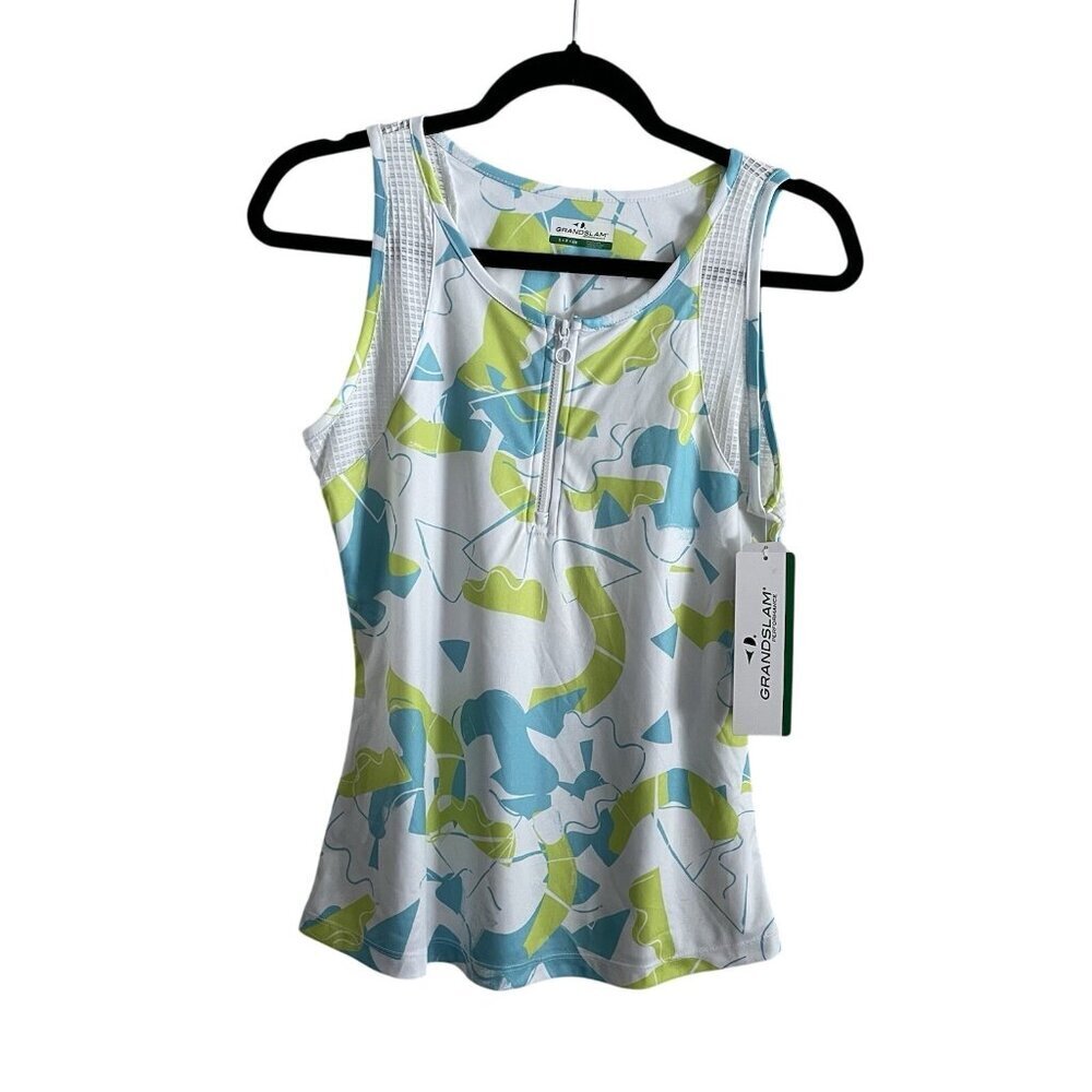 Grand Slam Performance Wmn S White Multicolor 1/4 Zip Pickleball Top NWT